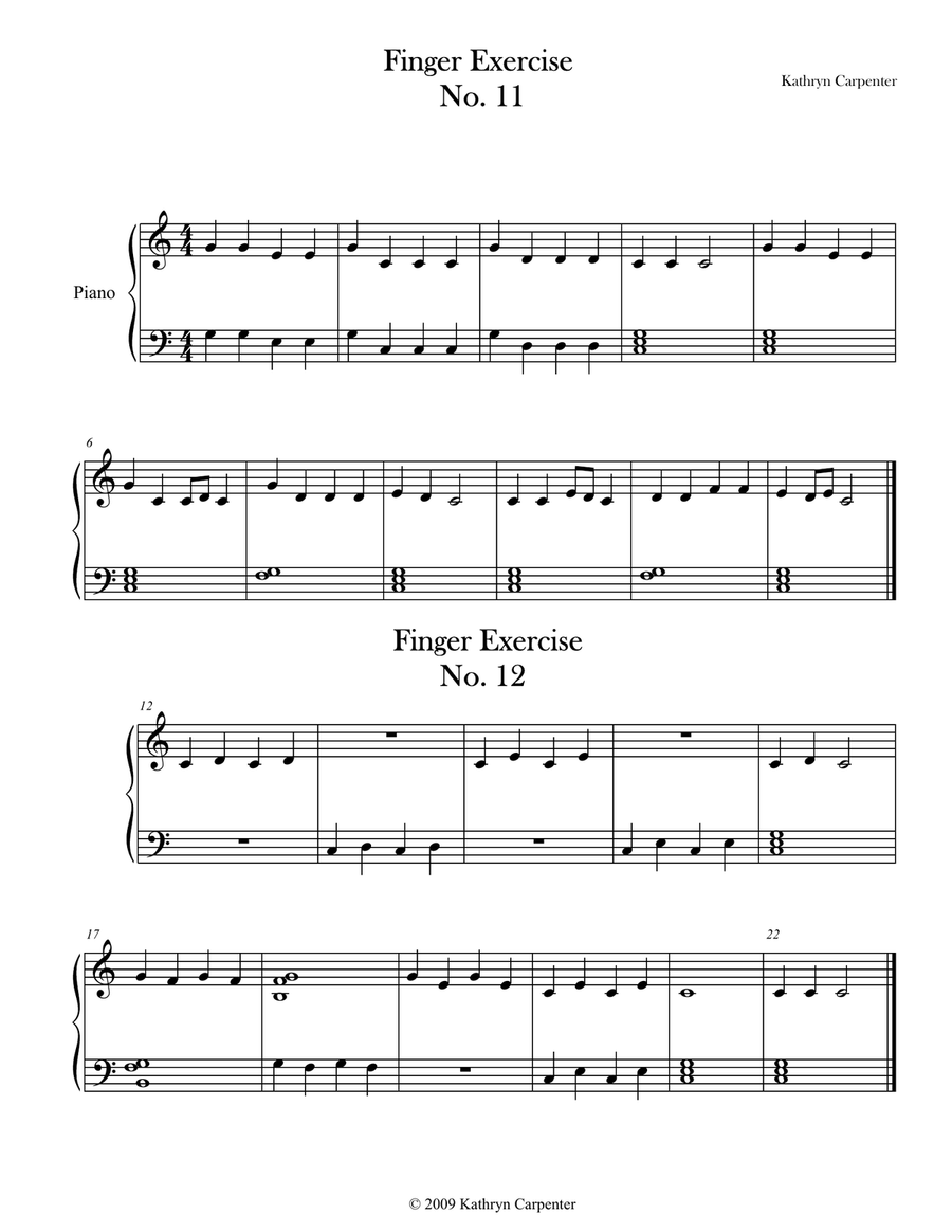 Finger Exercise No. 11 & 12 (Key of C) Piano Method scores gallery preview page 1