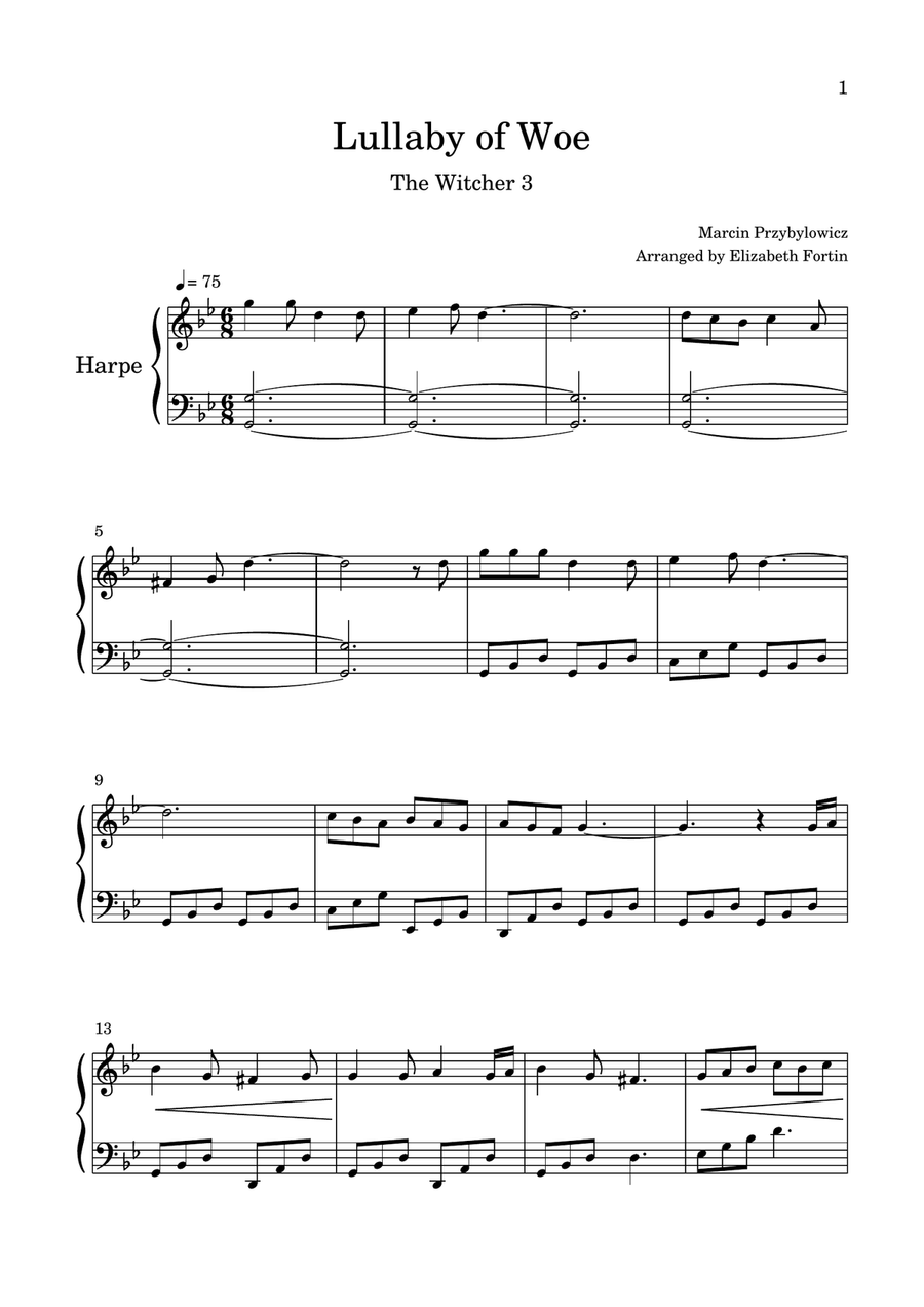 Lullaby Of Woe Harp scores gallery preview page 1