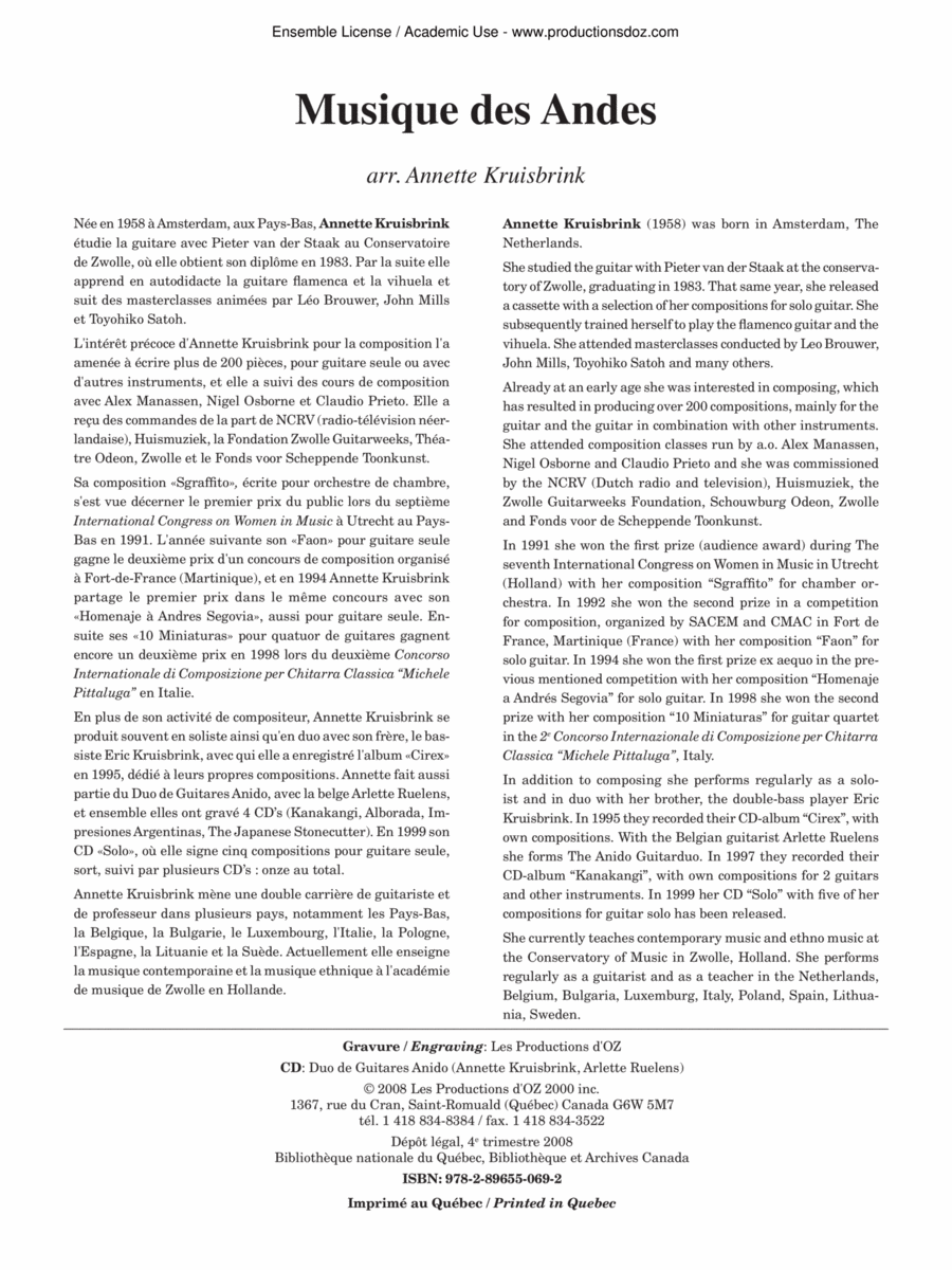 Musique des Andes Classical Guitar scores gallery preview page 1