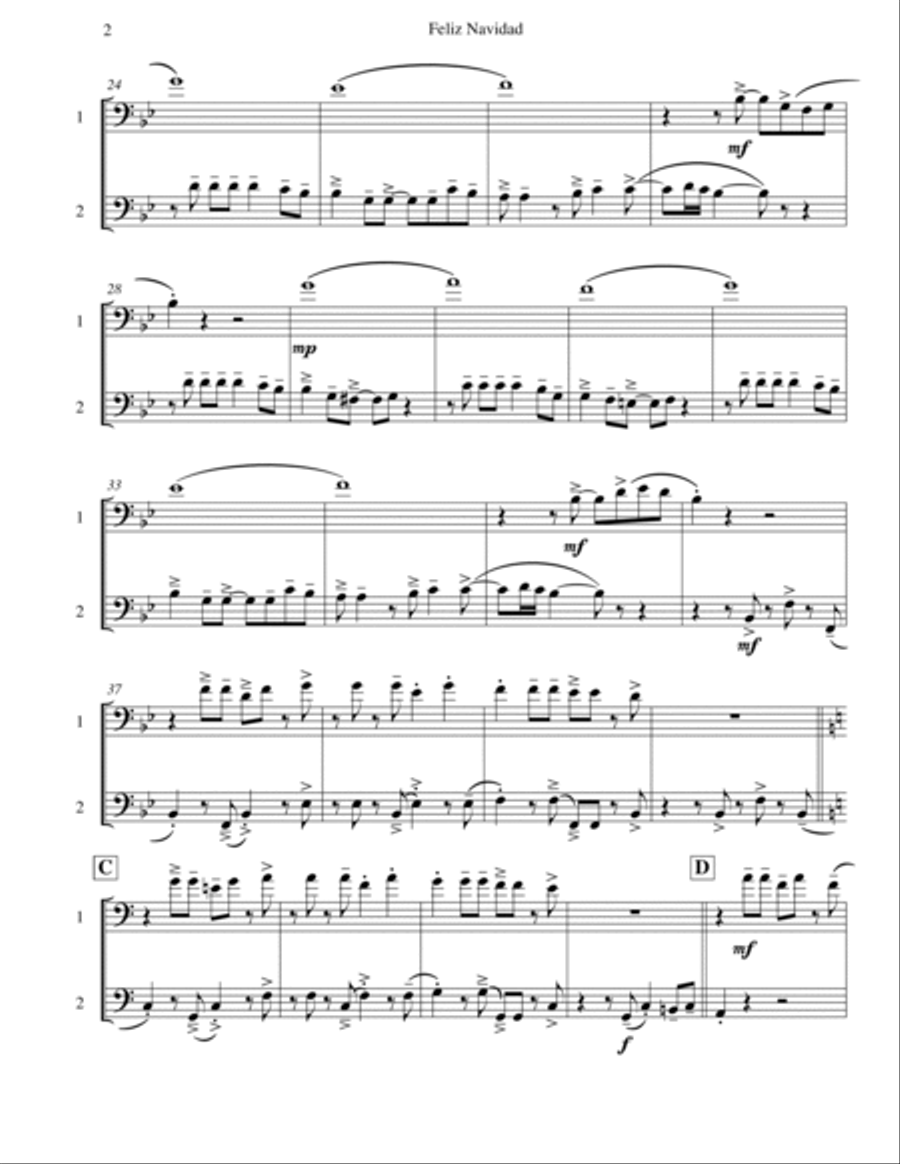Feliz Navidad Trombone Duet scores gallery preview page 2