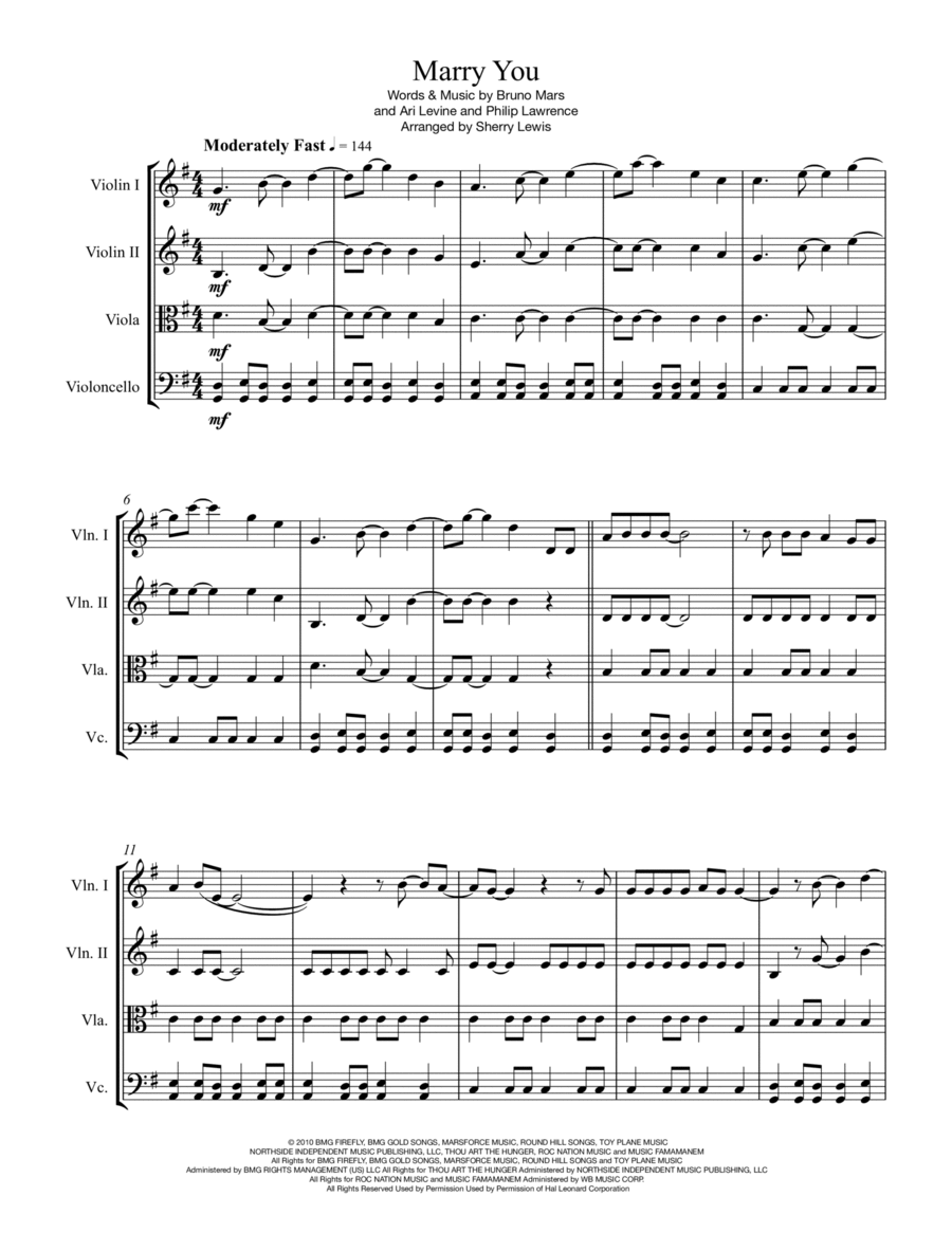 Marry You String Quartet scores gallery preview page 1