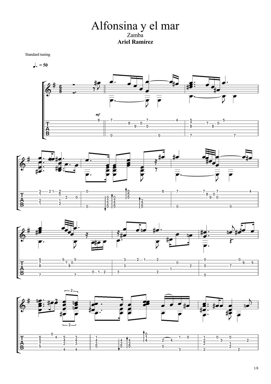 Alfonsina y el Mar (Zamba) Acoustic Guitar scores gallery preview page 1