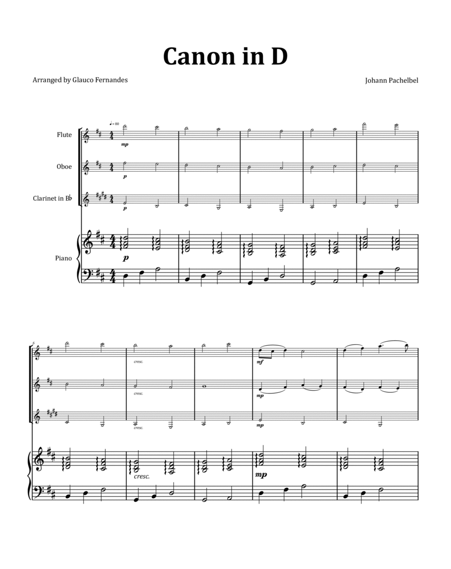 Canon by Pachelbel - Woodwind Trio with Piano image number null
