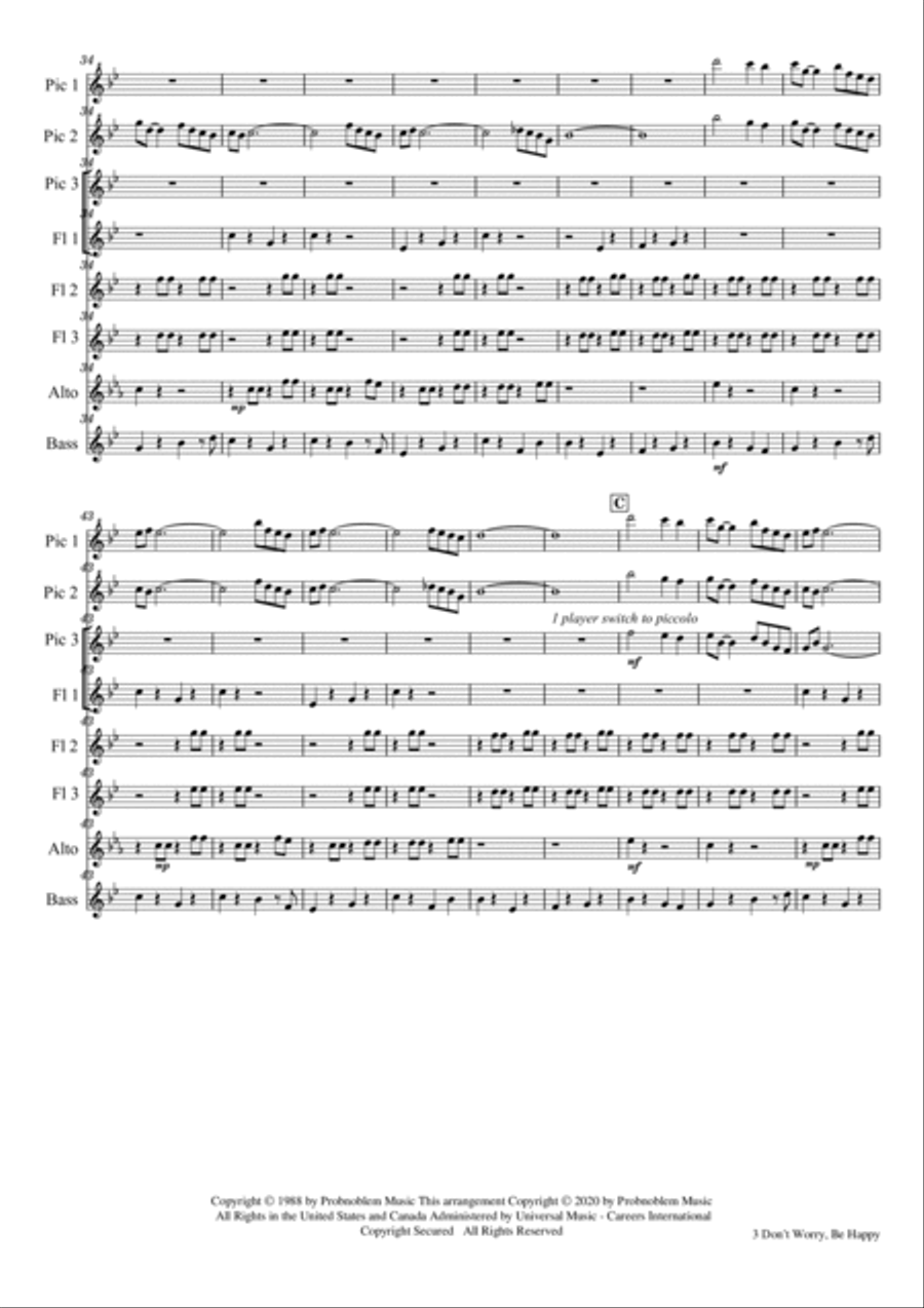 Don't Worry, Be Happy Woodwind Ensemble scores gallery preview page 3