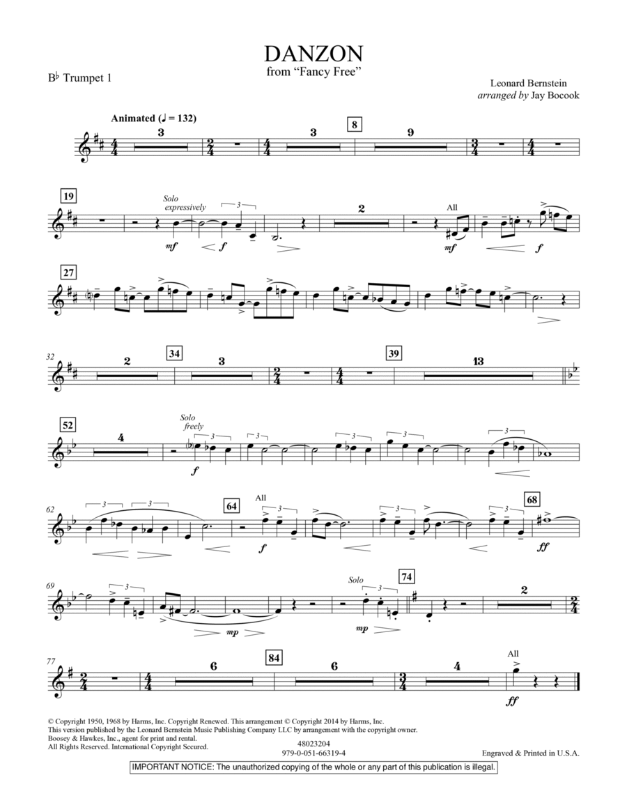 Danzon (from Fancy Free) - Bb Trumpet 1 Concert Band scores gallery preview page 1