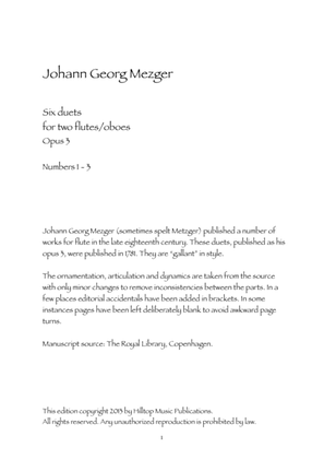 Book cover for Mezger Six Duets for two oboes Op. 3 No. 1 - 3