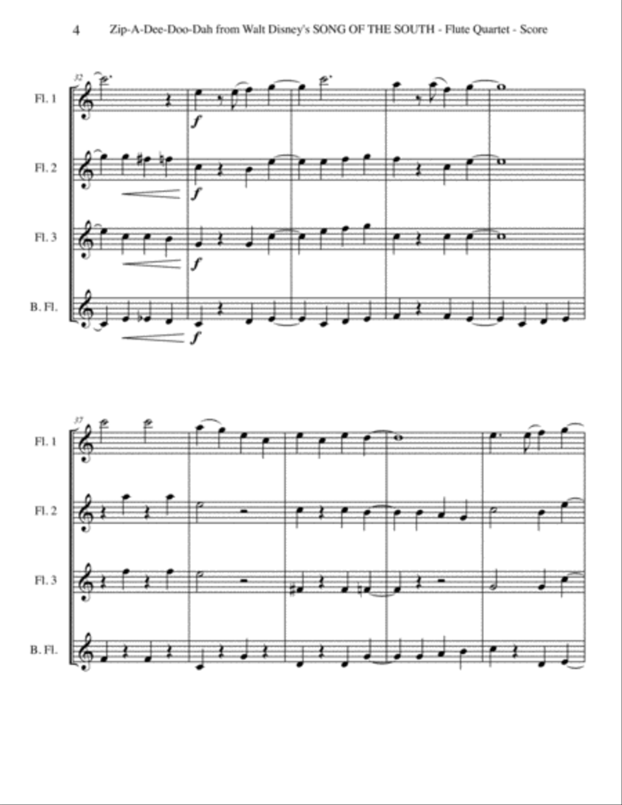 Zip-A-Dee-Doo-Dah Zip-A-Dee-Doo-Dah Woodwind Quartet scores gallery preview page 4