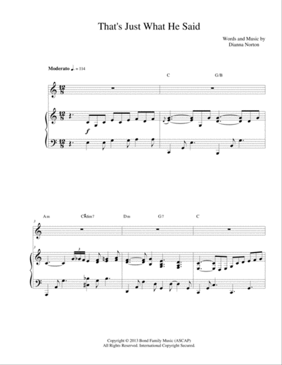 That's Just What He Said Piano, Vocal, Guitar scores gallery preview page 1