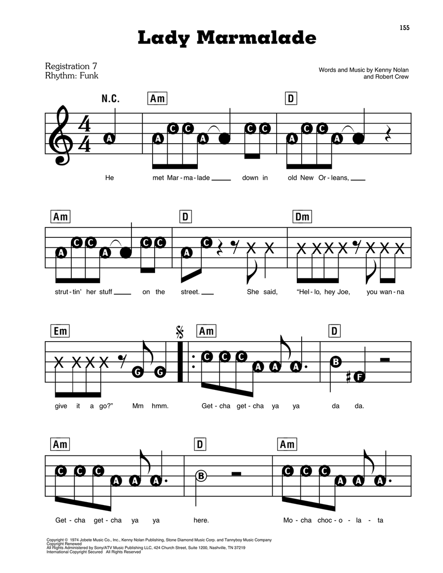 Lady Marmalade Electronic Keyboard scores gallery preview page 1