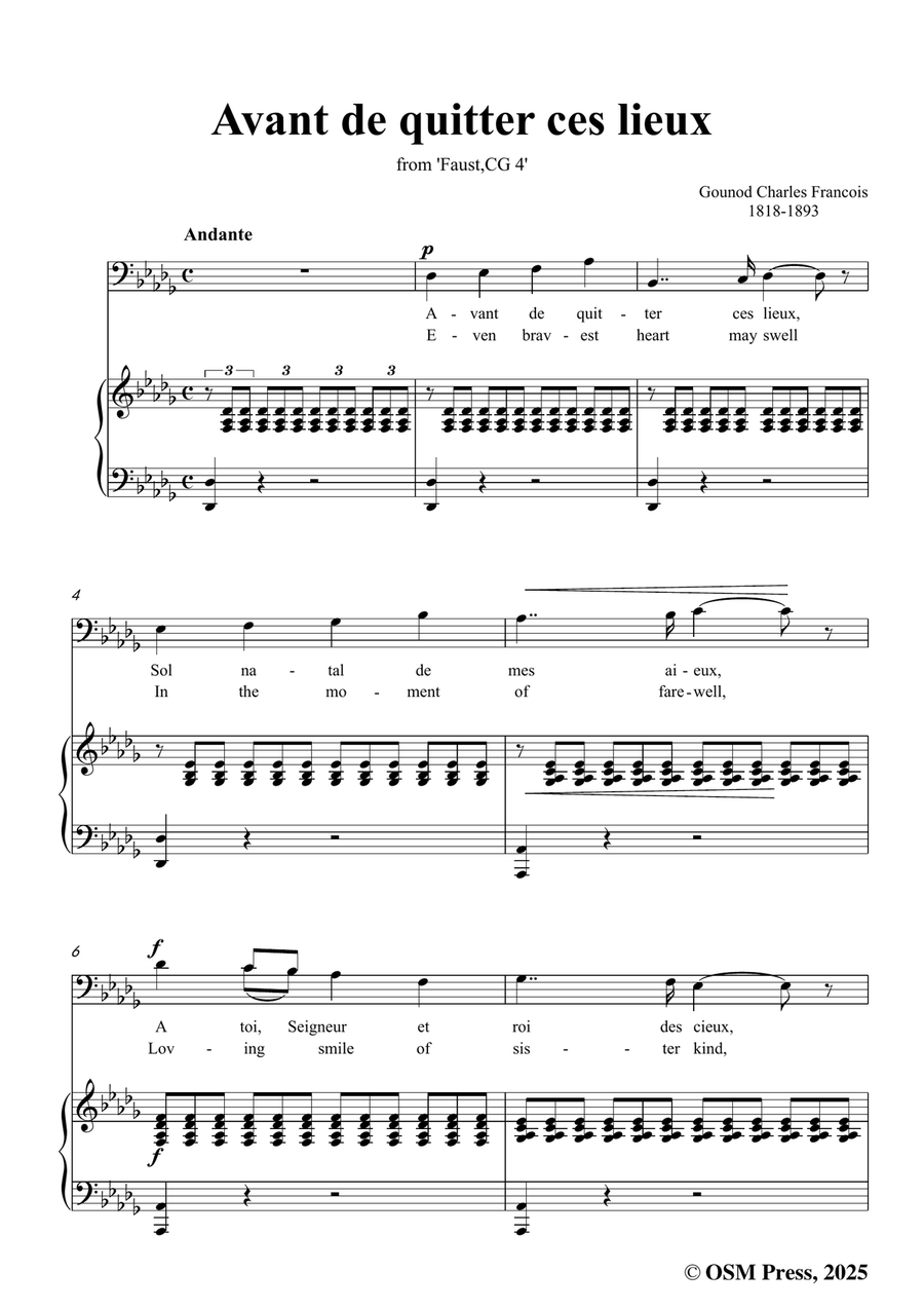 Gounod-Avant de quitter ces lieux(Invocation),in D flat Major,from 'Faust,CG 4',for Voice and Piano Piano, Vocal scores gallery preview page 3