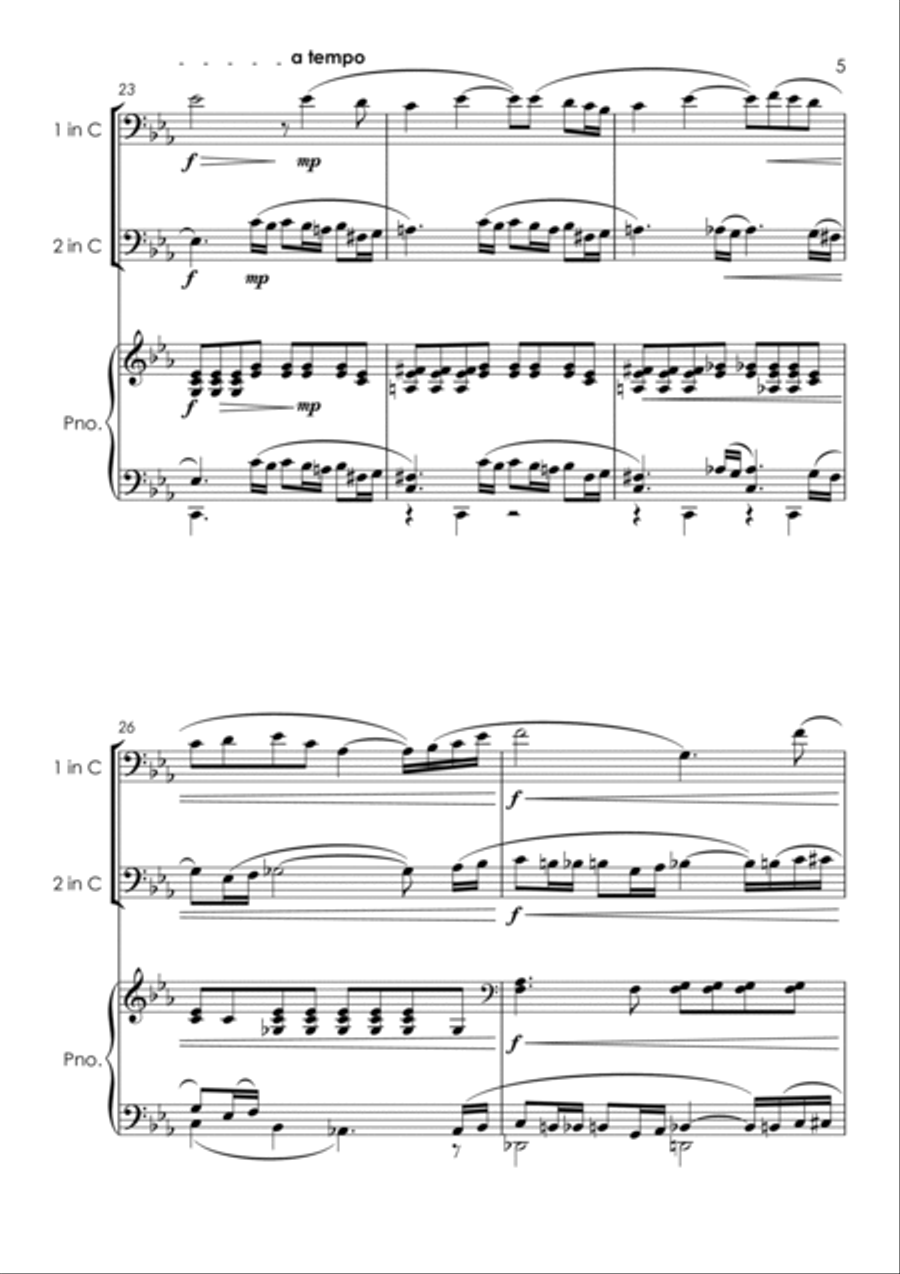 Vocalise (Rachmaninoff) - trombone and/or euphonium duet and piano with FREE BACKING TRACK Trombone Duet scores gallery preview page 6