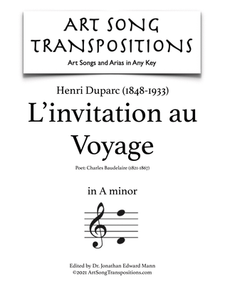 Book cover for DUPARC: L'invitation au Voyage (transposed to A minor)