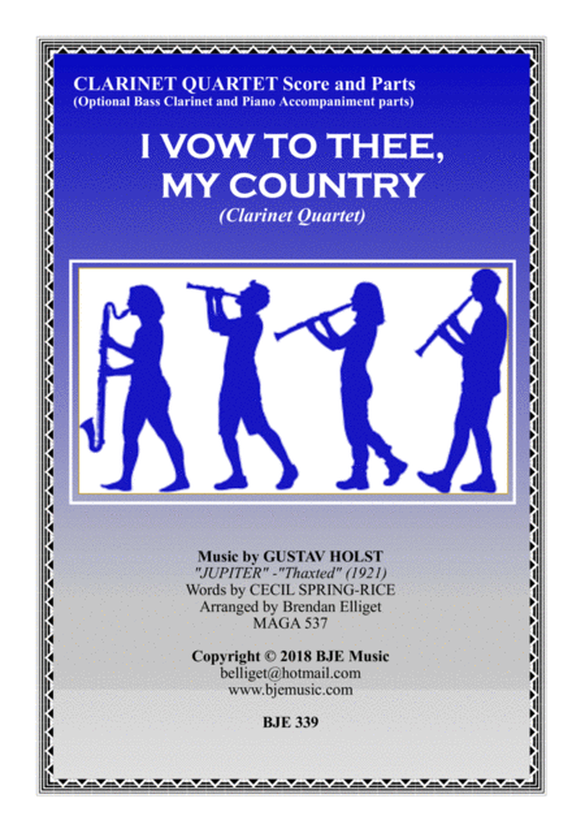 I Vow To Thee My Country - Clarinet Quartet Score and Parts PDF image number null
