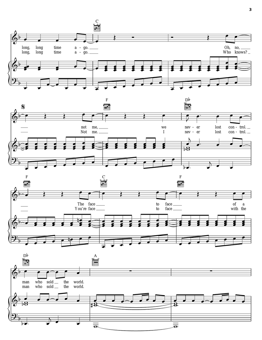 The Man Who Sold The World Piano, Vocal, Guitar scores gallery preview page 3