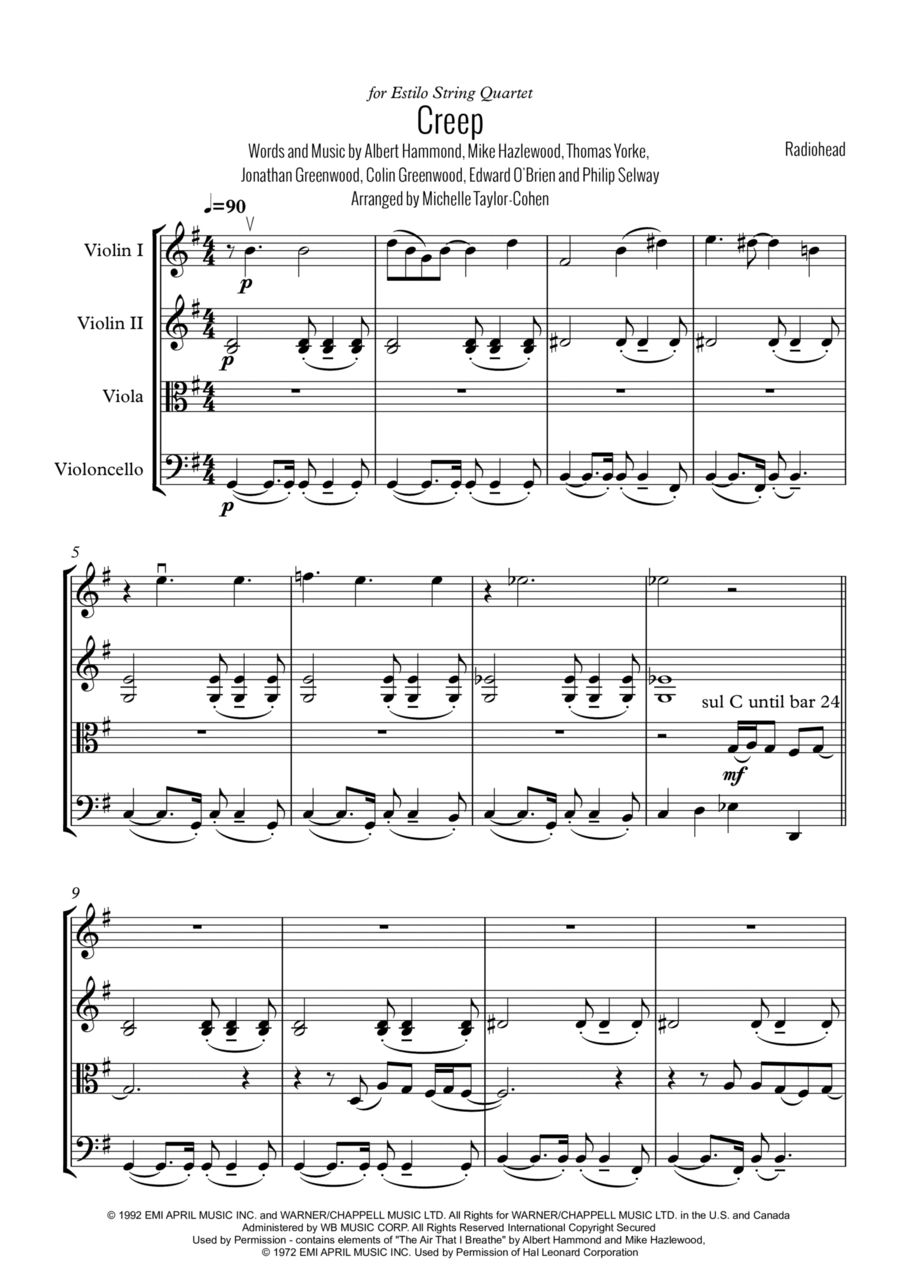 Creep String Quartet scores gallery preview page 1