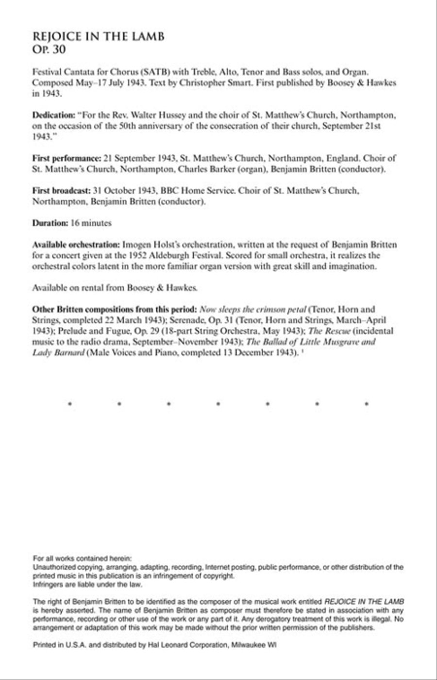 Rejoice in the Lamb, Op. 30 4-Part scores gallery preview page 3