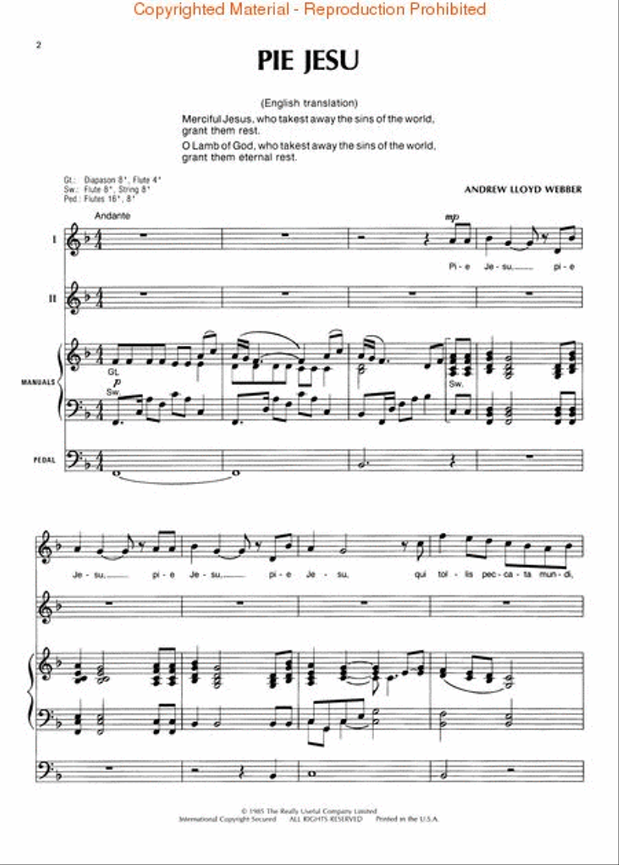 Pie Jesu (from Requiem) Organ Accompaniment scores gallery preview page 2