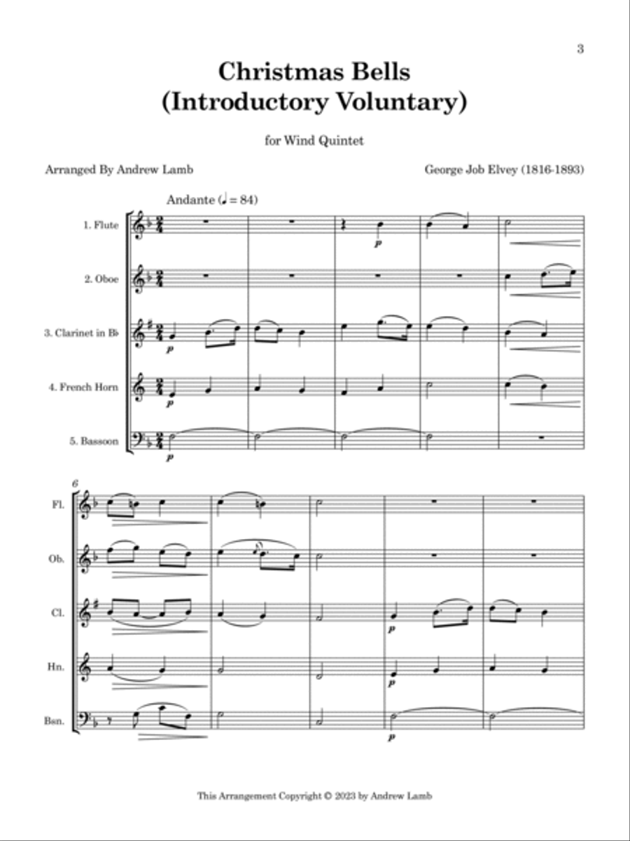 Christmas Bells (arr. for Wind Quintet) Woodwind Quintet scores gallery preview page 4