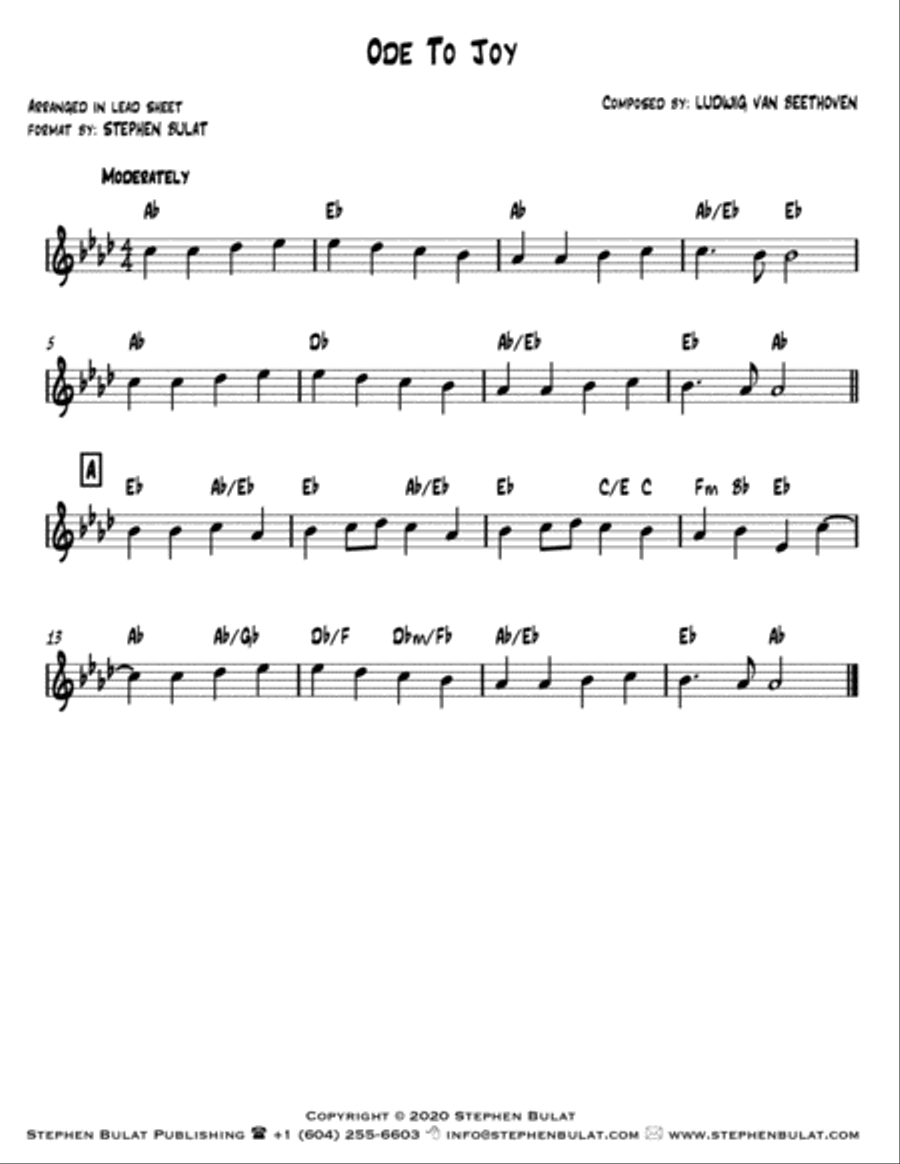 Ode To Joy (Beethoven) - Lead sheet (key of Ab) Large Ensemble scores gallery preview page 1