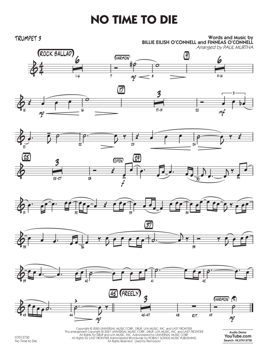 No Time to Die (from No Time To Die) (arr. Paul Murtha) - Trumpet 3