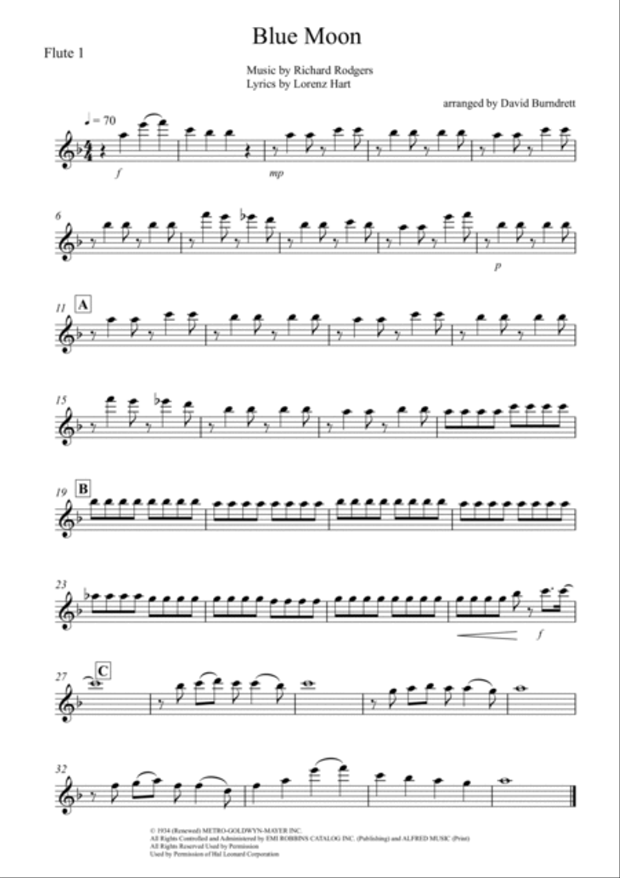 Blue Moon Flute Solo scores gallery preview page 4