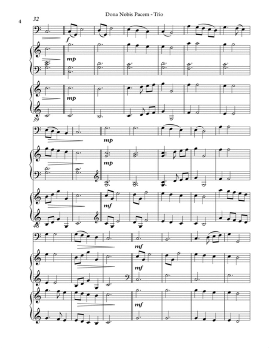 Dona Nobis Pacem, Trio for Cello, Harp, Piano Cello scores gallery preview page 4