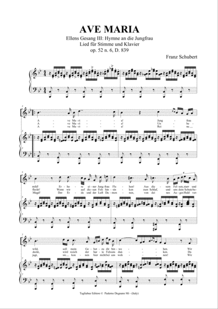 AVE MARIA - Schubert - Ellens Gesang III: Hymne an die Jungfrau - Lied f High Voice scores gallery preview page 2