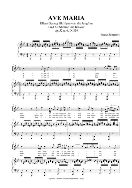 AVE MARIA - Schubert - Ellens Gesang III: Hymne an die Jungfrau - Lied f image number null