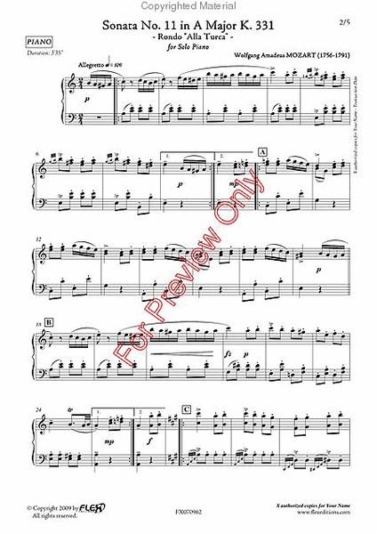 Sonata No. 11 In A Major K. 331 - Rondo Alla Turca image number null
