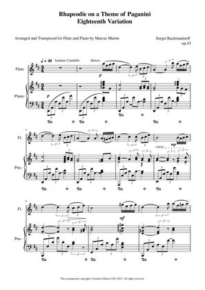Rhapsody on a Theme of Paganni Eighteenth Variation arranged for Flute and Piano