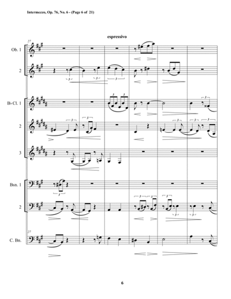 Intermezzo, Op. 76, No. 6 (Woodwind Octet) image number null
