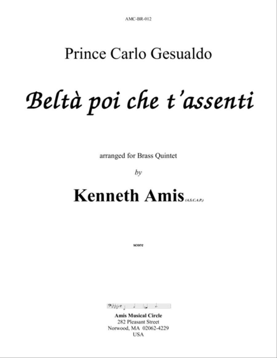 Beltà poi che t’assenti (for brass quintet) Brass Quintet scores gallery preview page 1