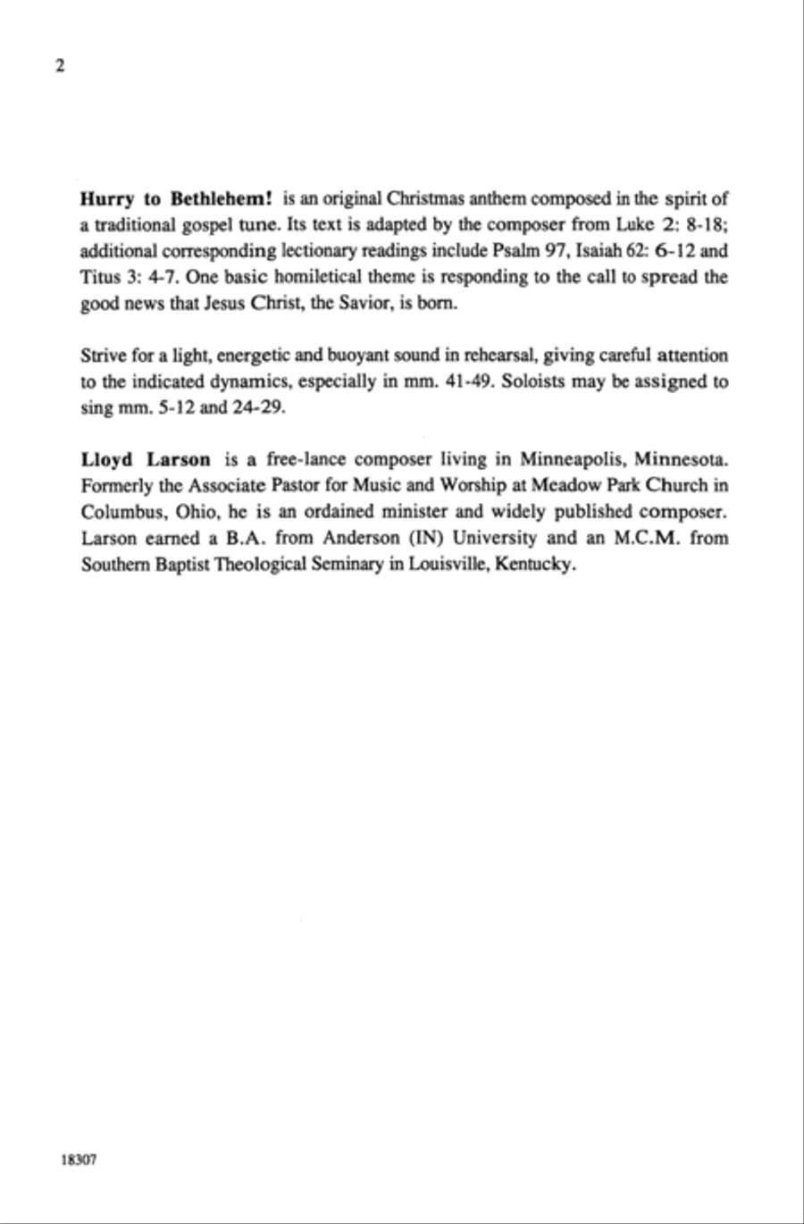 Hurry to Bethlehem! 4-Part scores gallery preview page 2