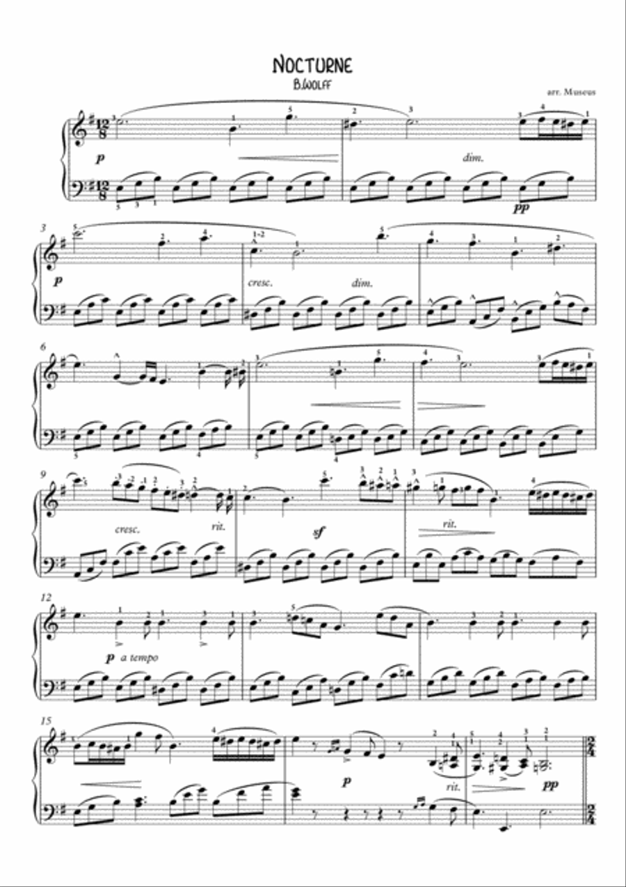 Nocturne by Wolff for piano solo Piano Solo scores gallery preview page 1