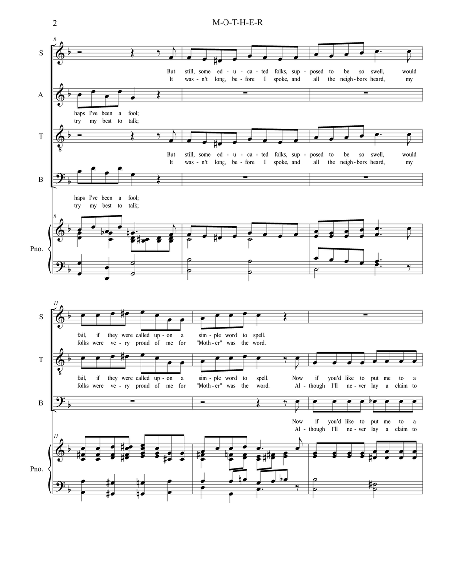 M-O-T-H-E-R (A Word That Means The World To Me) 4-Part scores gallery preview page 2