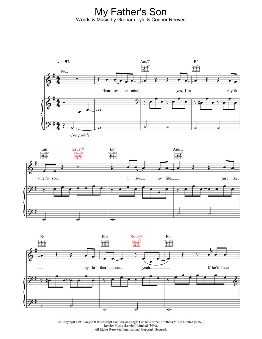 My Father's Son My Father's Son Piano, Vocal, Guitar scores gallery preview page 1