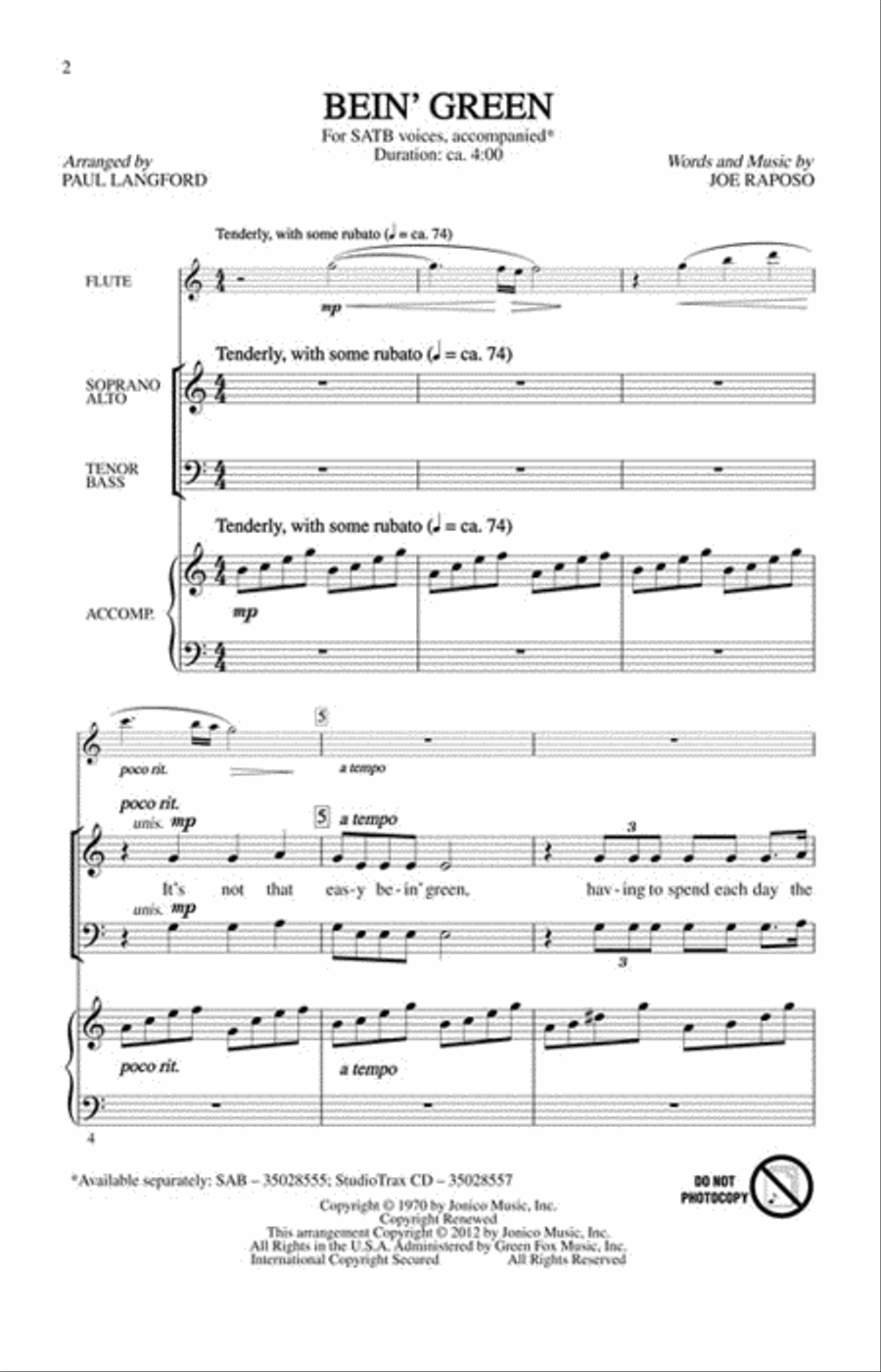 Bein' Green Bein' Green Choir scores gallery preview page 2
