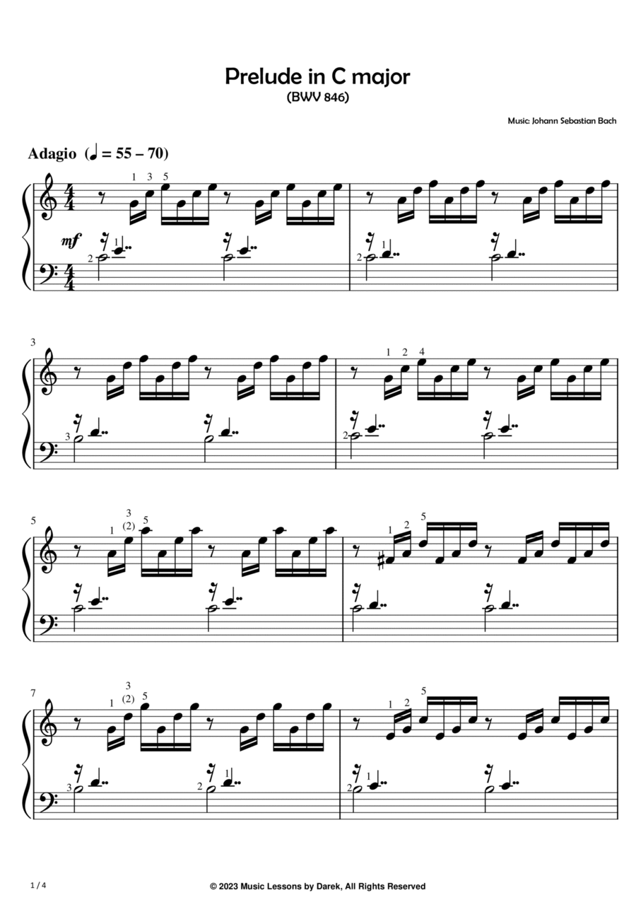 Prelude in C major (EASY PIANO) (BWV 846) [Johann Sebastian Bach] Easy Piano scores gallery preview page 1