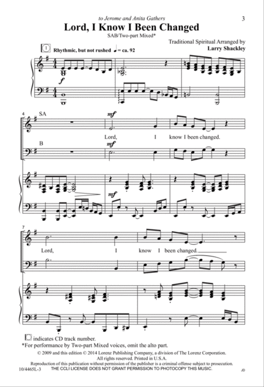 Lord, I Know I Been Changed 3-Part scores gallery preview page 2