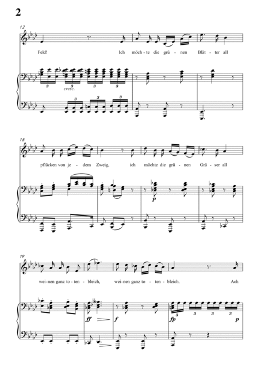 Schubert-Die böse Farbe,from 'Die Schöne Müllerin',Op.25 No.17 in bA for Vocal and Piano Voice scores gallery preview page 3