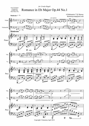 Rubinstein - Romance Op44 No1 - Piano Trio Violin Cello Piano