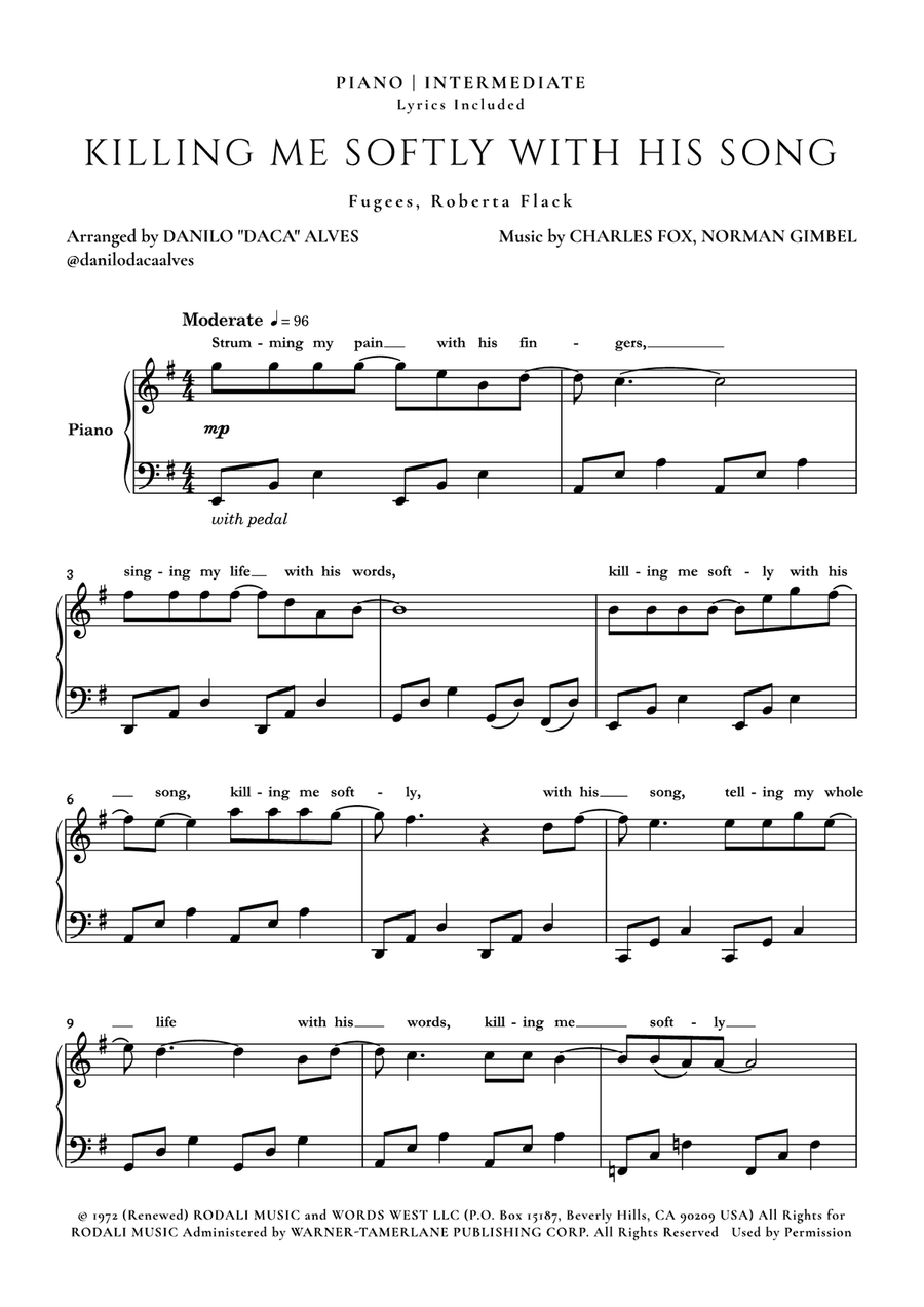 Killing Me Softly With His Song Piano Solo scores gallery preview page 1