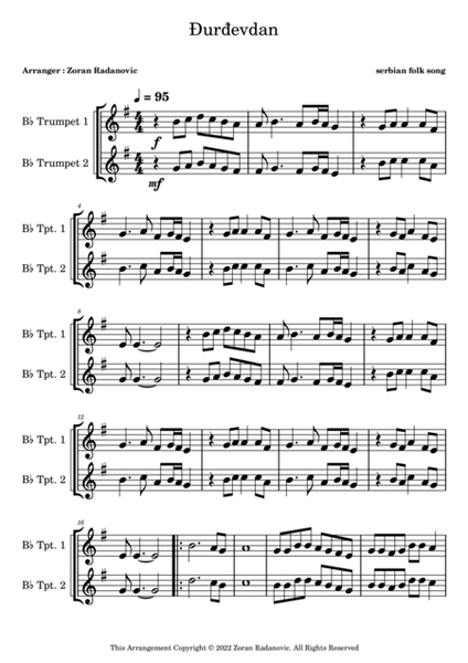 Đurđevdan - Djurdjevdan - Ederlezi - for Bb trumpet duet image number null