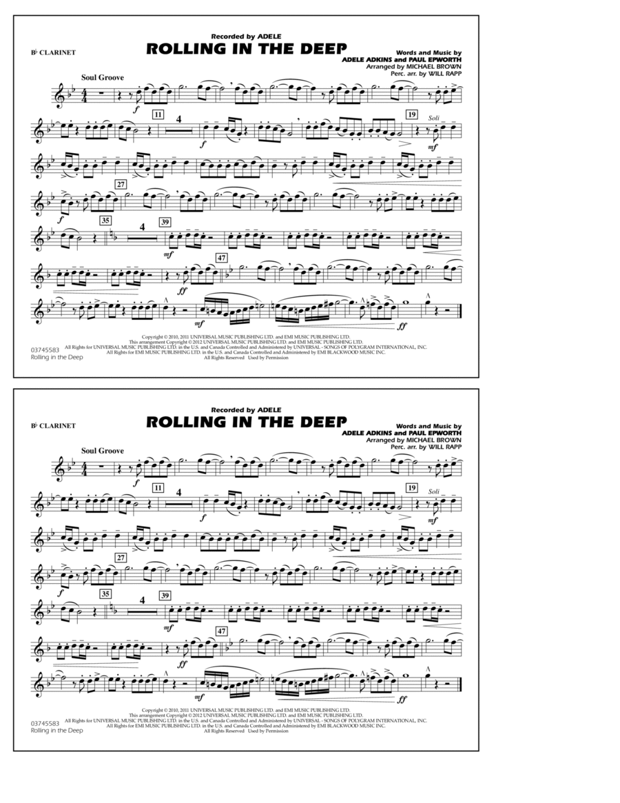 Rolling In The Deep - Bb Clarinet Marching Band scores gallery preview page 1