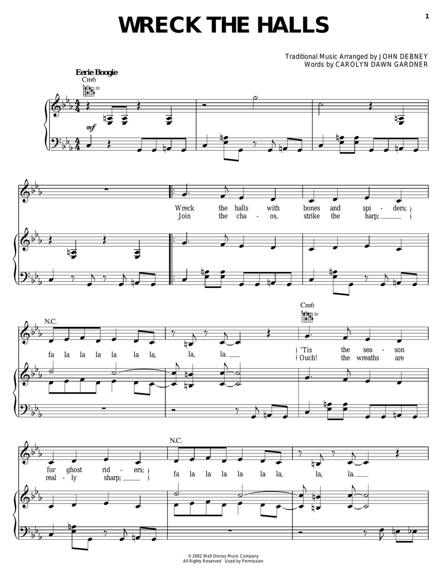 Wreck The Halls Piano, Vocal, Guitar scores gallery preview page 1