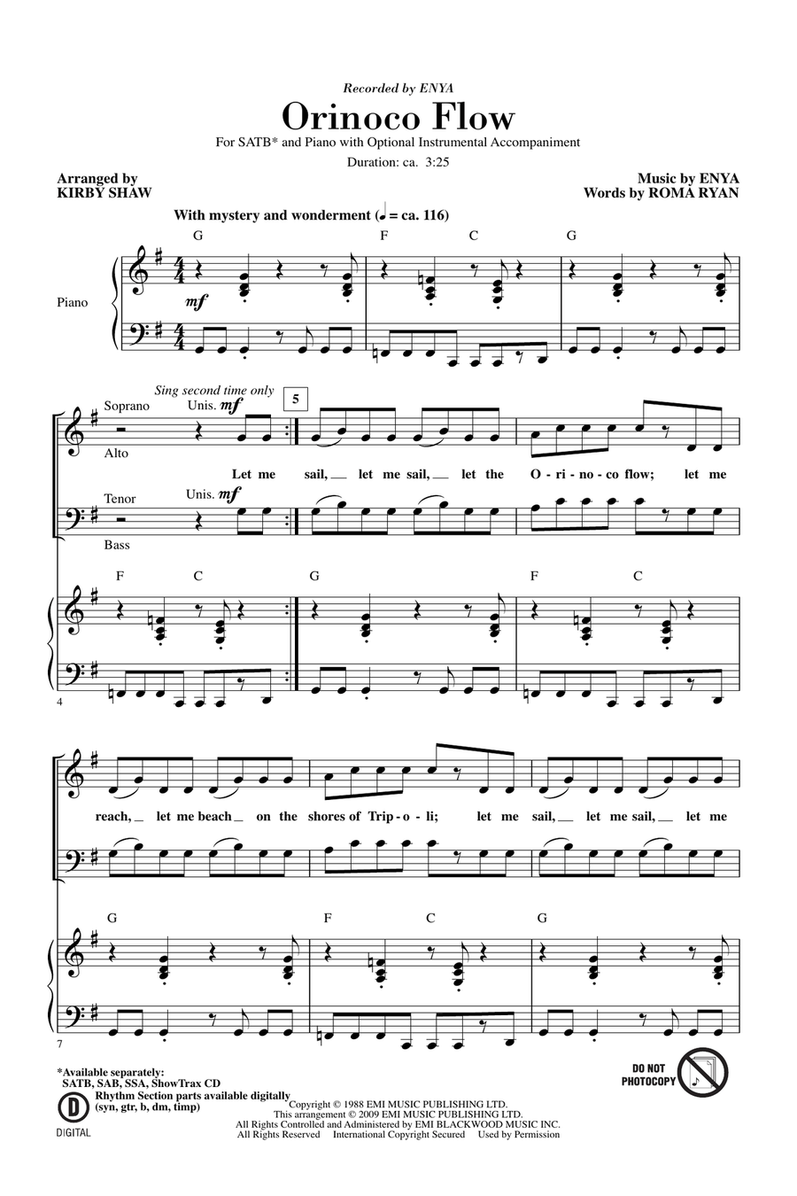 Orinoco Flow (arr. Kirby Shaw) 4-Part scores gallery preview page 1