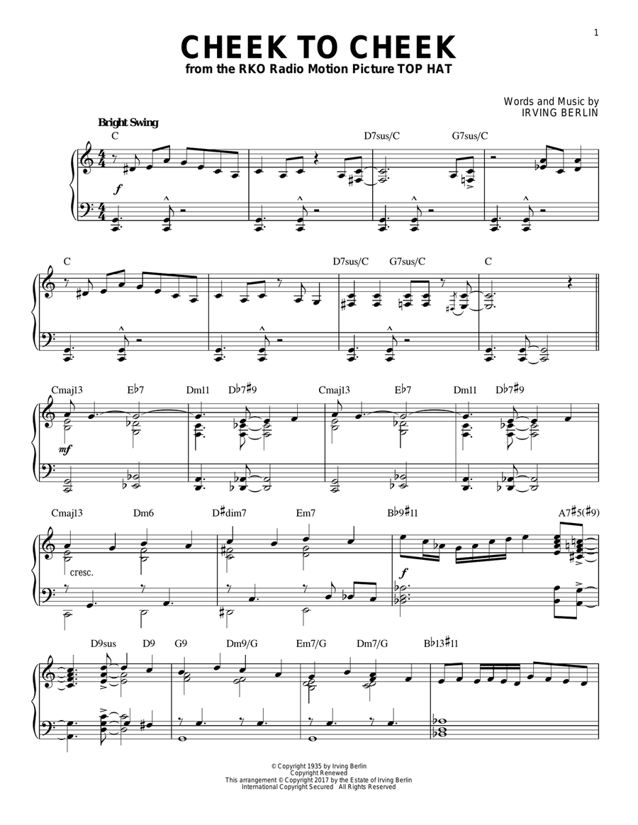 Cheek To Cheek [Jazz version] Piano Solo scores gallery preview page 1