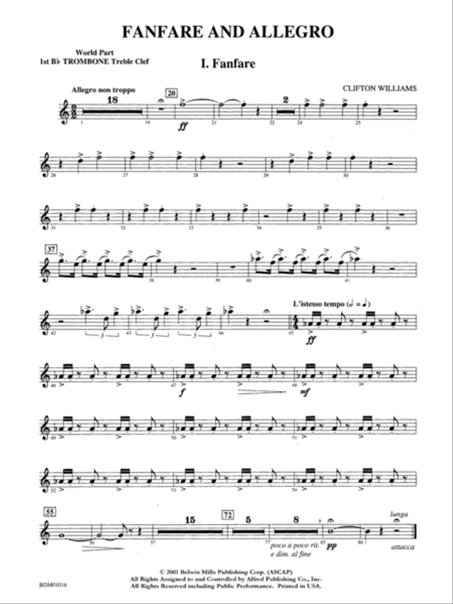 Fanfare and Allegro: (World Part) 1st B-flat Trombone T.C. Concert Band scores gallery preview page 1
