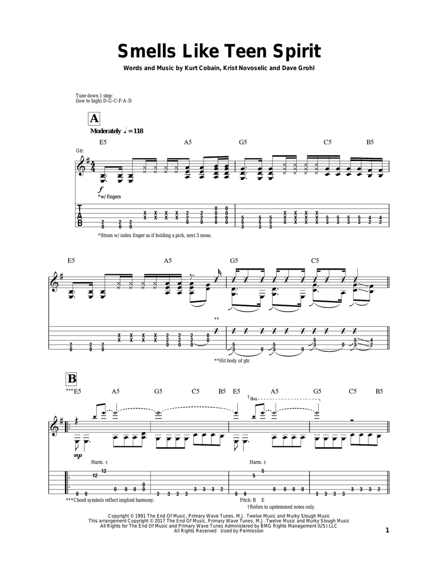 Smells Like Teen Spirit Acoustic Guitar scores gallery preview page 1