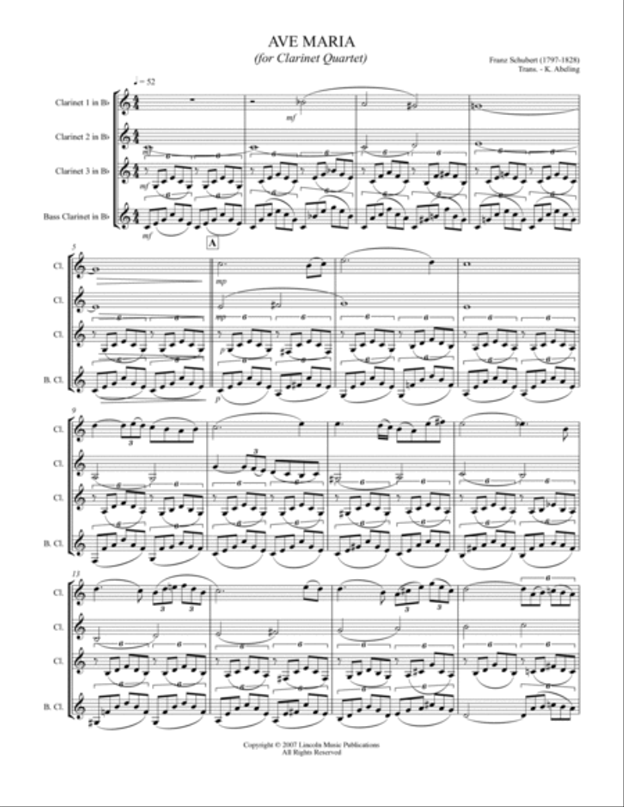 Ave Maria (for Clarinet Quartet) Clarinet Quartet scores gallery preview page 2
